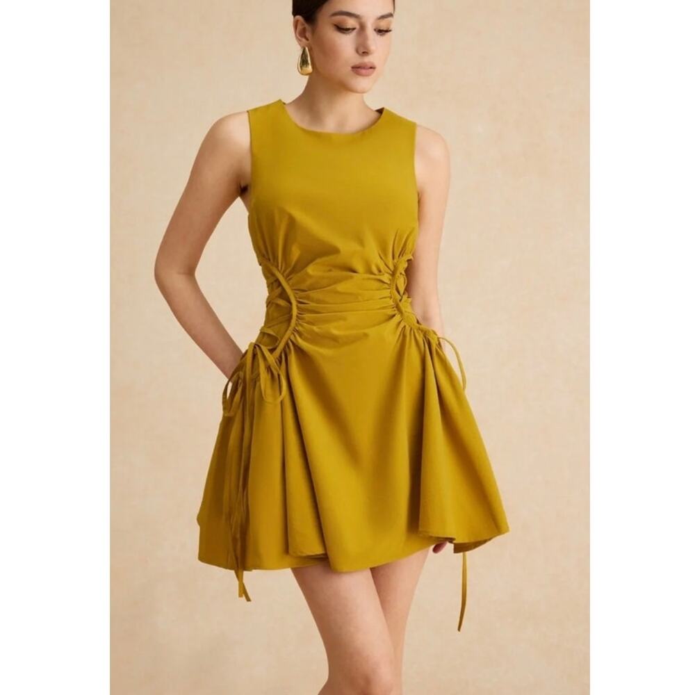 $45 NWT Micas Mustard Yellow Mini Dress Size Medium